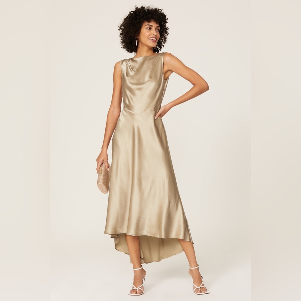 Saloni Jen Silk High/Low Sleeveless Formal Maxi‎ Dress Gold Women's Size US 6